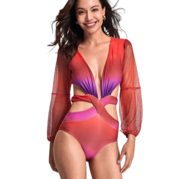 Onek Ombre Cutout Sleeved One Piece Swimsuit Size Medium - Picture 11 of 11